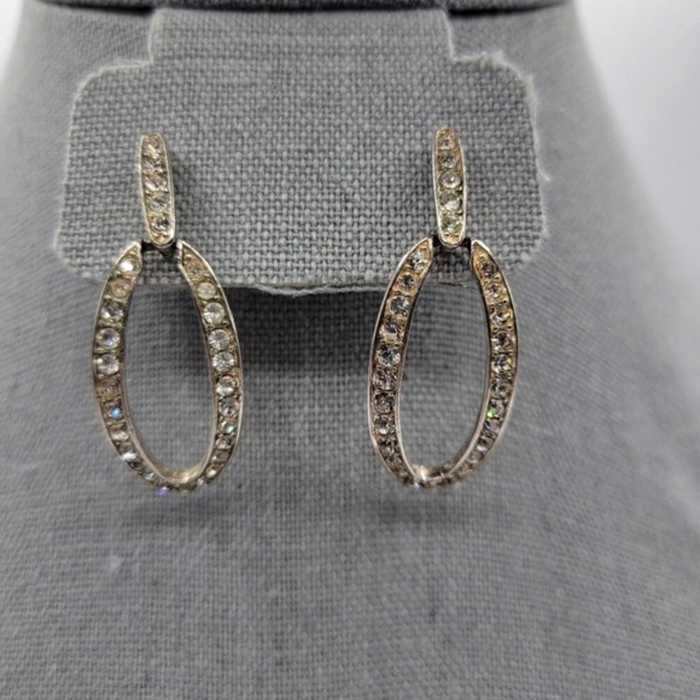 Vintage Monet‎ Silvertone and White Crystal Door Knocker Earrings